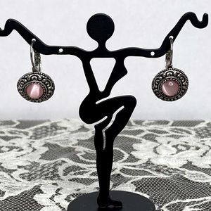 Vintage Marcasite Earrings with Pink Stone